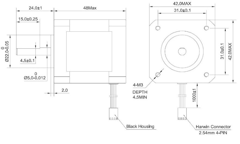 84 oz-in NEMA 17 Stepping motor dimensions